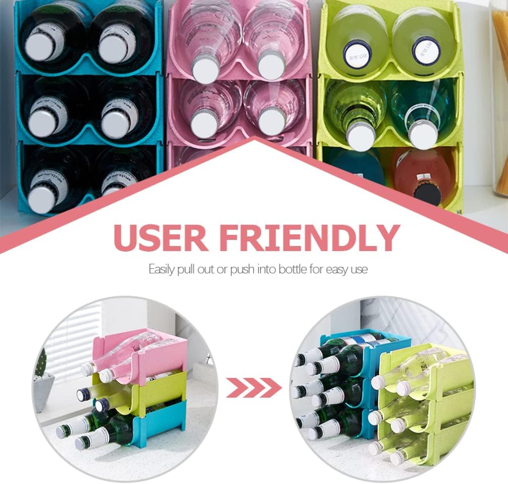 Hemoton Refrigerator Bottle Rack, 3pcs Stackable Plastic Wine and Water Bottle Organizer for Pantry Countertop
