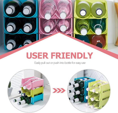 Hemoton Refrigerator Bottle Rack, 3pcs Stackable Plastic Wine and Water Bottle Organizer for Pantry Countertop