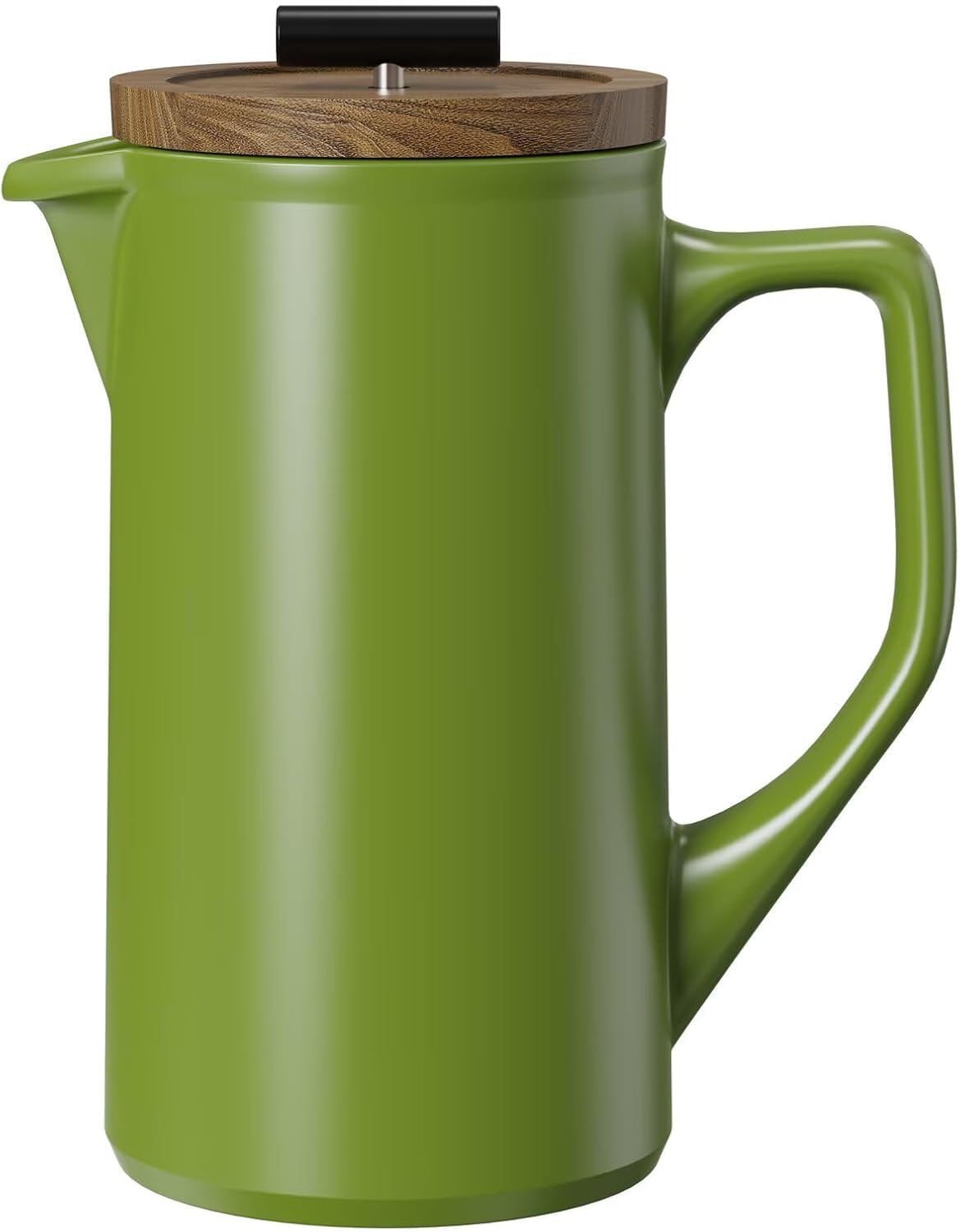 22oz DHPO Ceramic French Press Coffee Maker, Single Serve Coffee Press with Walnut Wood Lid, Lead-Free, Food Grade