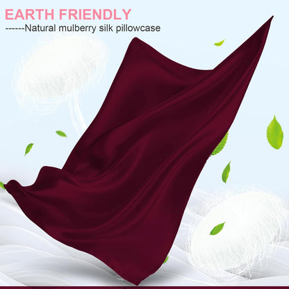 Skiennix Mulberry Silk Pillowcases - King Size 2-Pack with Hidden Zipper | Soft, Breathable, Cooling - Burgundy Red