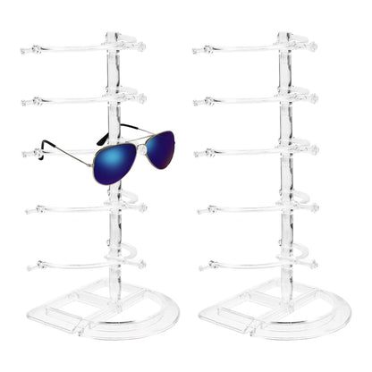 Aiofaervy 2 Pack Acrylic Sunglasses Rack Eyeglasses Display Stand Holder Storage Organizer for 10 Glasses Clear Acrylic Glasses Holder for Office Home Decor and Selling
