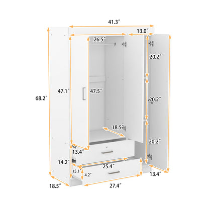 3 Door Wardrobe Cabinet Closet with Storage Drawers, Shelves and Hanging Rail for Clothes, Bedroom Organizer