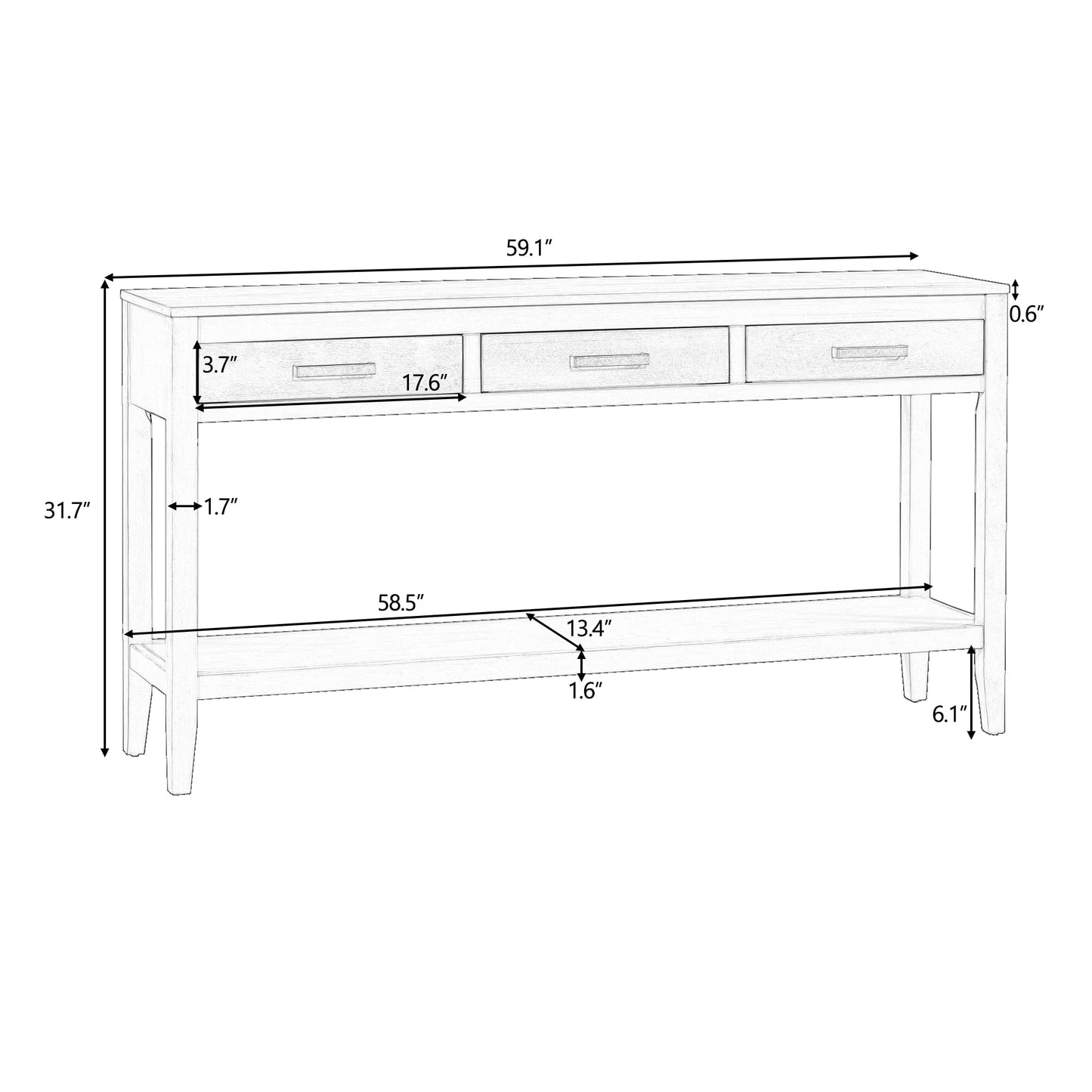 Merax Entryway Console Table, with 3 Storage Drawers, Bottom Shelf Design/Wood Frame/Behind Couch & Sofa, Blue