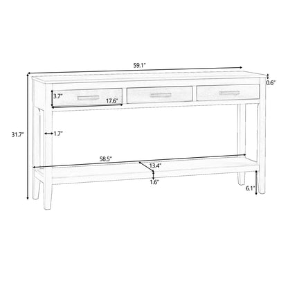 Merax Entryway Console Table, with 3 Storage Drawers, Bottom Shelf Design/Wood Frame/Behind Couch & Sofa, Blue