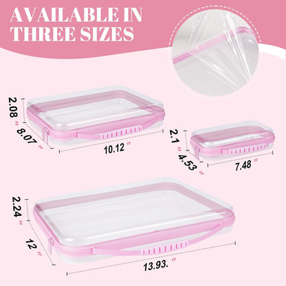 3 Pack Bag(3 Pink Extra Large Zippered Hard Shell Pouch,Clear Plastic Case,Hard Sided Case for Storage Bags,Portable