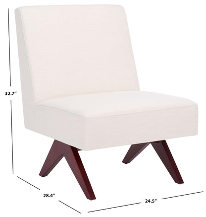 SAFAVIEH Home Collection Oliviadella Modern Bone Linen/Walnut Solid Wood Accent Chair