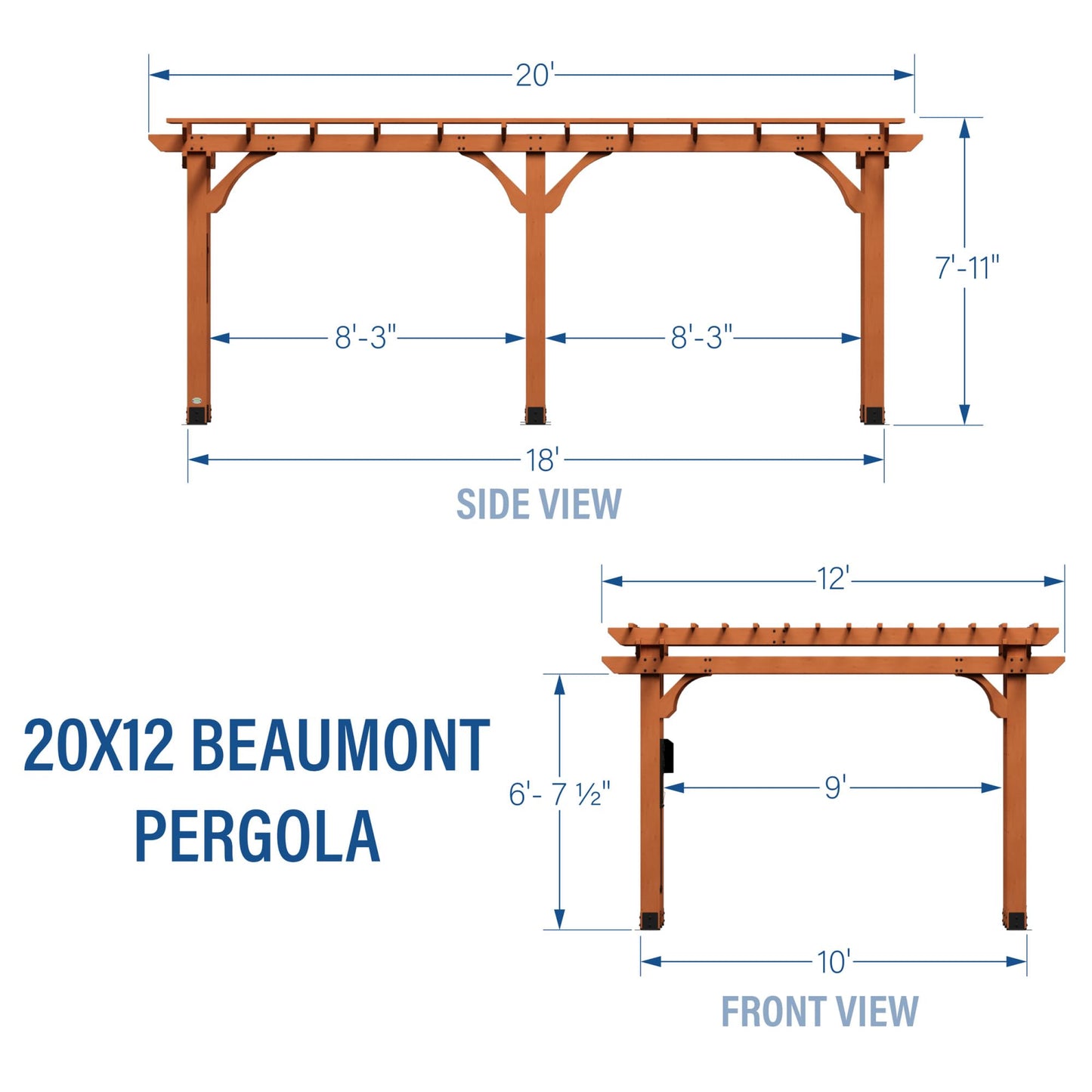 Backyard Discovery Beaumont 20' x 12' Traditional Cedar Wood Pergola Kit with Trellis Roof, All-Season Durability, High-Wind Rating, PowerPort, Shade for Outdoor Patio, Deck, Garden, and Entertaining