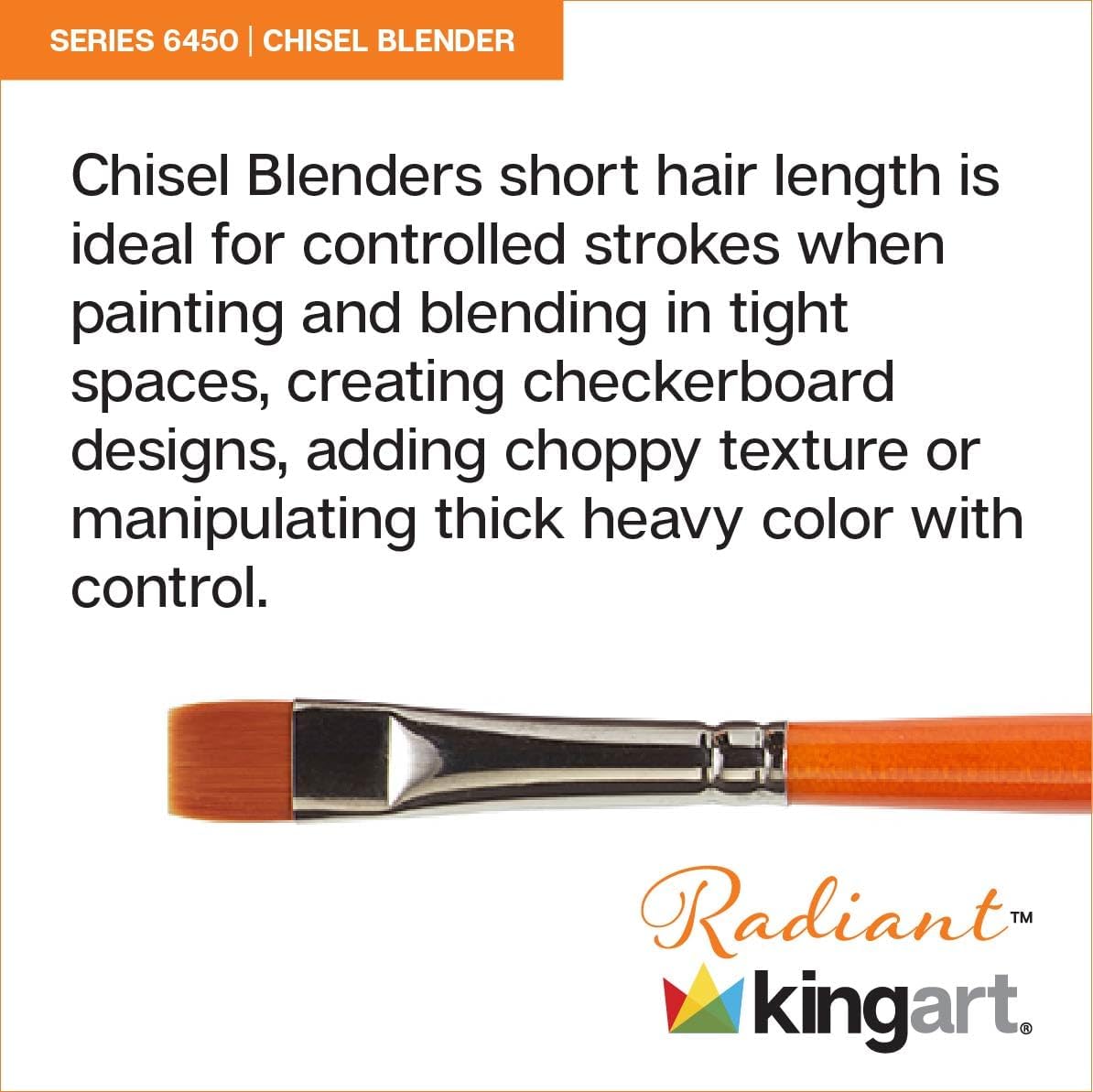 KINGART 6450-10 TAKLON Chisel Blender Paint Brush, 10, Black, Silver, Orange