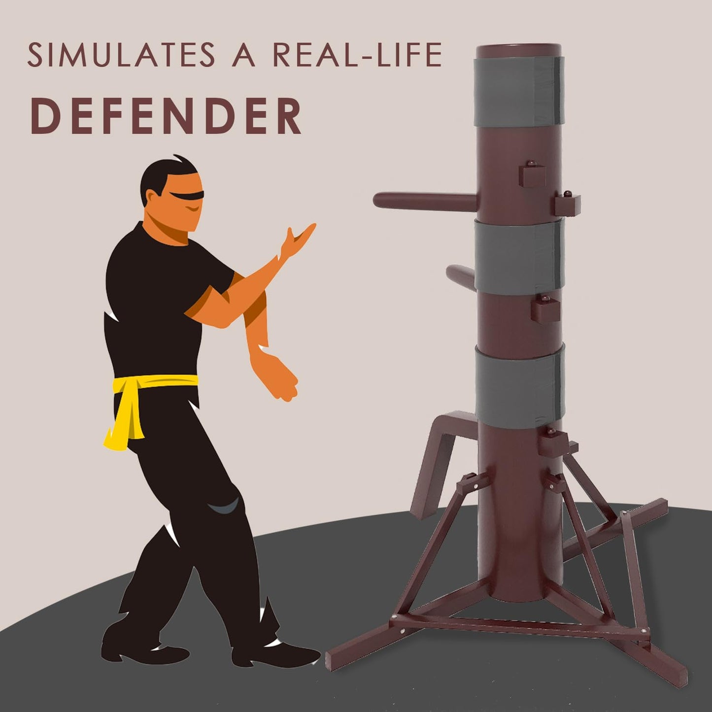 MR Wing Chun Dummy, Wooden Mook Yan Jong, IP Man Training Target with Tripod Base, Adjustable Height Mook Yan Jong Training with 3 Striking Pad, Martial Arts Traditional Kung Fu Training Dummy