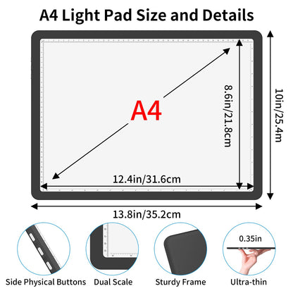 Rechargeable A4 Diamond Art Light Board with Carry Bag, 9000 Lux Tracing Light Box with Side Physical Buttons, 3 Colors & 6 Levels of Brightness, LED Light Pad for Diamond Painting, Weeding Vinyl