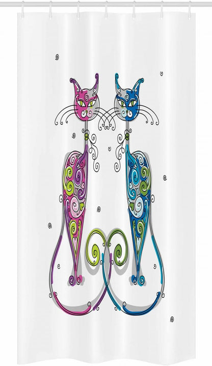 Ambesonne Cat Stall Shower Curtain, Couple of Cats Floral Friends Ornament, Fabric Bathroom Decor Set, 36" W x 72" L