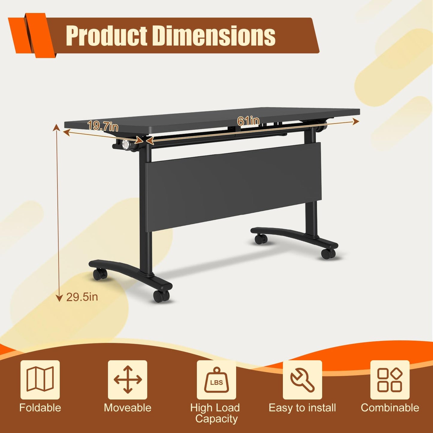 CUAOCEZ 8-Pack Modular Folding Conference Table with Wheels, 61" Flip Top Mobile Training Table, Heavy-Duty 550 lbs Capacity, Space-Saving Vertical Fold for Office Classroom & Seminar, Black