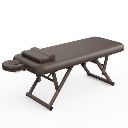 pouseayar Adjustable Massage Table with Face Pillow & Headrest, Sturdy and Solid, Silent and Easy to Adjust - Fixed Backrest, Brown
