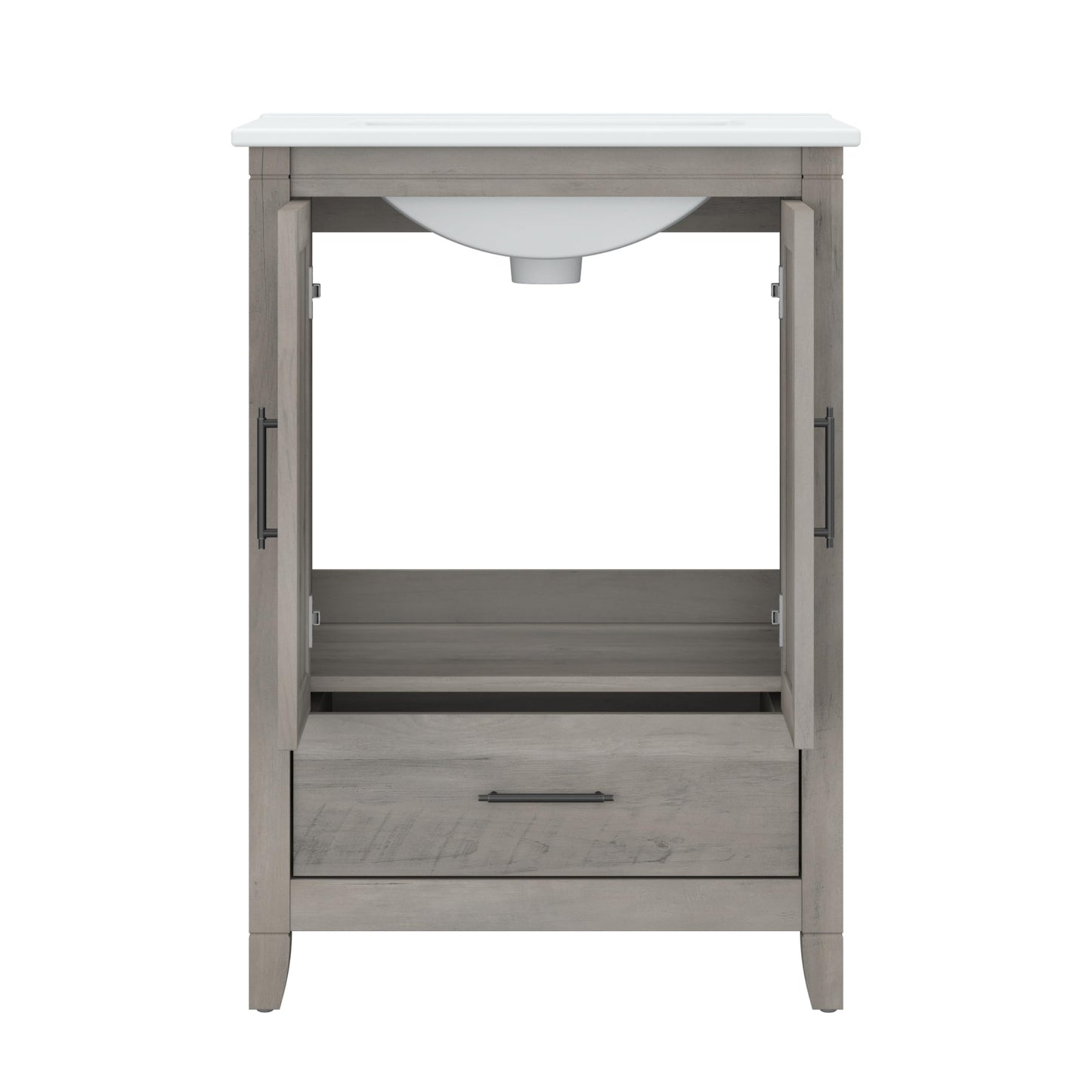 Bush Home Key West 64W Double Vanity Set with Sinks and Medicine Cabinets in Driftwood Gray
