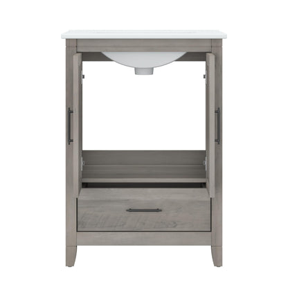 Bush Home Key West 64W Double Vanity Set with Sinks and Medicine Cabinets in Driftwood Gray
