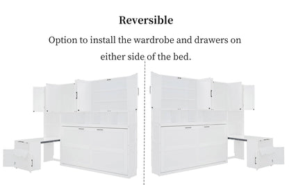 Merax 90.4"H Twin Size Murphy Bed Cabinet With Built-in Desk, Storage Closet, Drawers & Shelves, Wood Foldable Hidden Wall Platform Bedframe For Home, Bedroom, Small Room, Apartment, Reversible, White