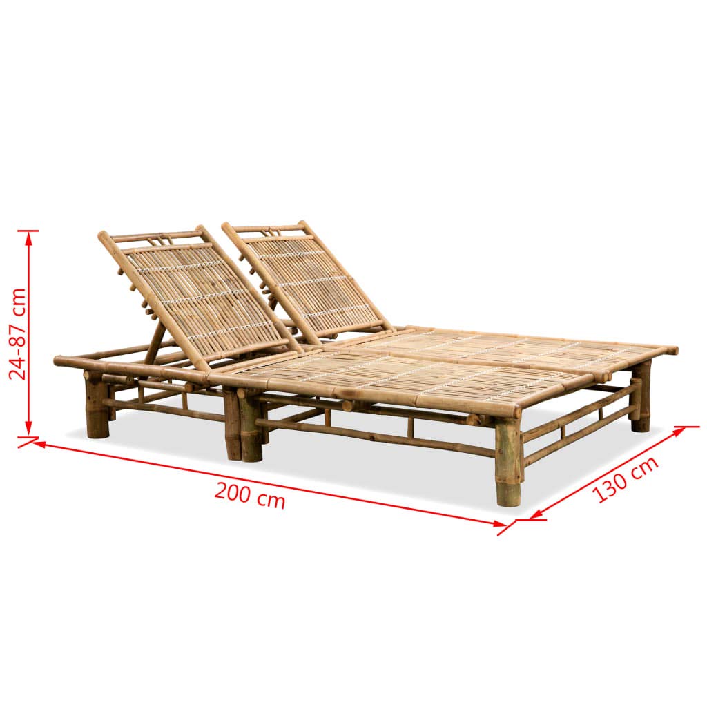 HFUDPOF 2-Person Sun Lounger for Pool Area and Patio with Adjustable Backrest Solid Bamboo for Outdoor Relaxation and Comfortable Lounging