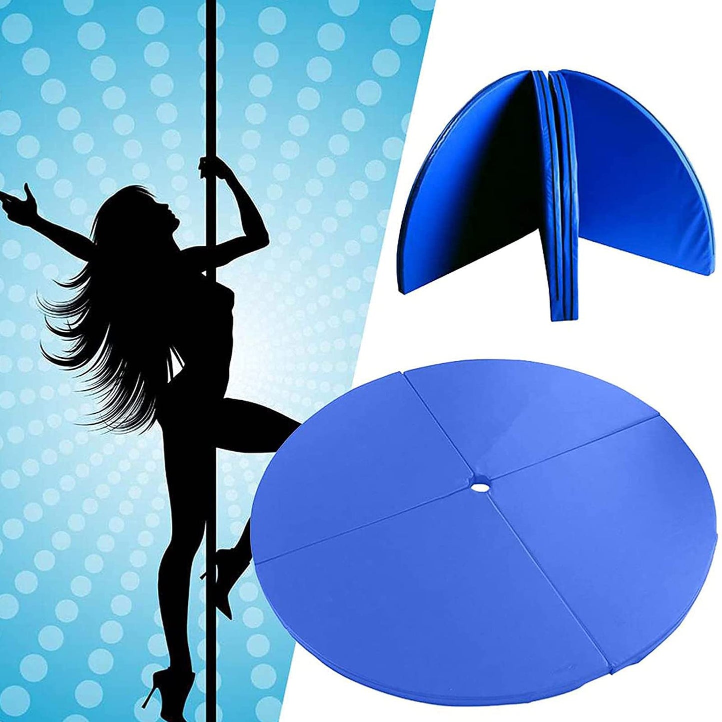 Dxcaicc Pole Dance Mat Portable Folding Round 120cm Fitness Pole Dance Crash Mat Suitable for Beginners Fitness Gymnastics Safety Non-Slip Mat,Blue,Thickness 10cm