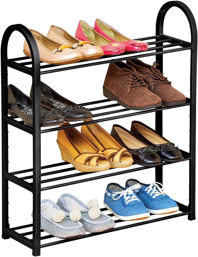 4-Tier Closet 12 Collections Etc Black Metal Shoe Rack is Perfect Inside a or in an Entryway to Control Clutter - Holds