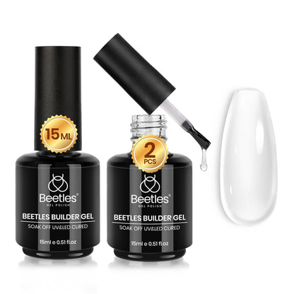 Beetles Builder Gel Set,3 Pcs 8 in 1 Nail Strengthening Apex Building Extension for Beginner DIY Salon at Home,Clear Builder Nail for Nails with Base and Top Coat Gel,UV & LED Lamp Needed