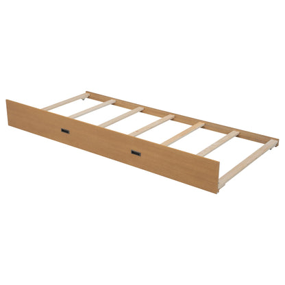 Bellemave Queen Over Queen Size Bunk Bed with Trundle for Kids/Adults,Solid Wood Bunk Bed Frame Queen Size with Ladder & Safety Guardrails,Wood Color
