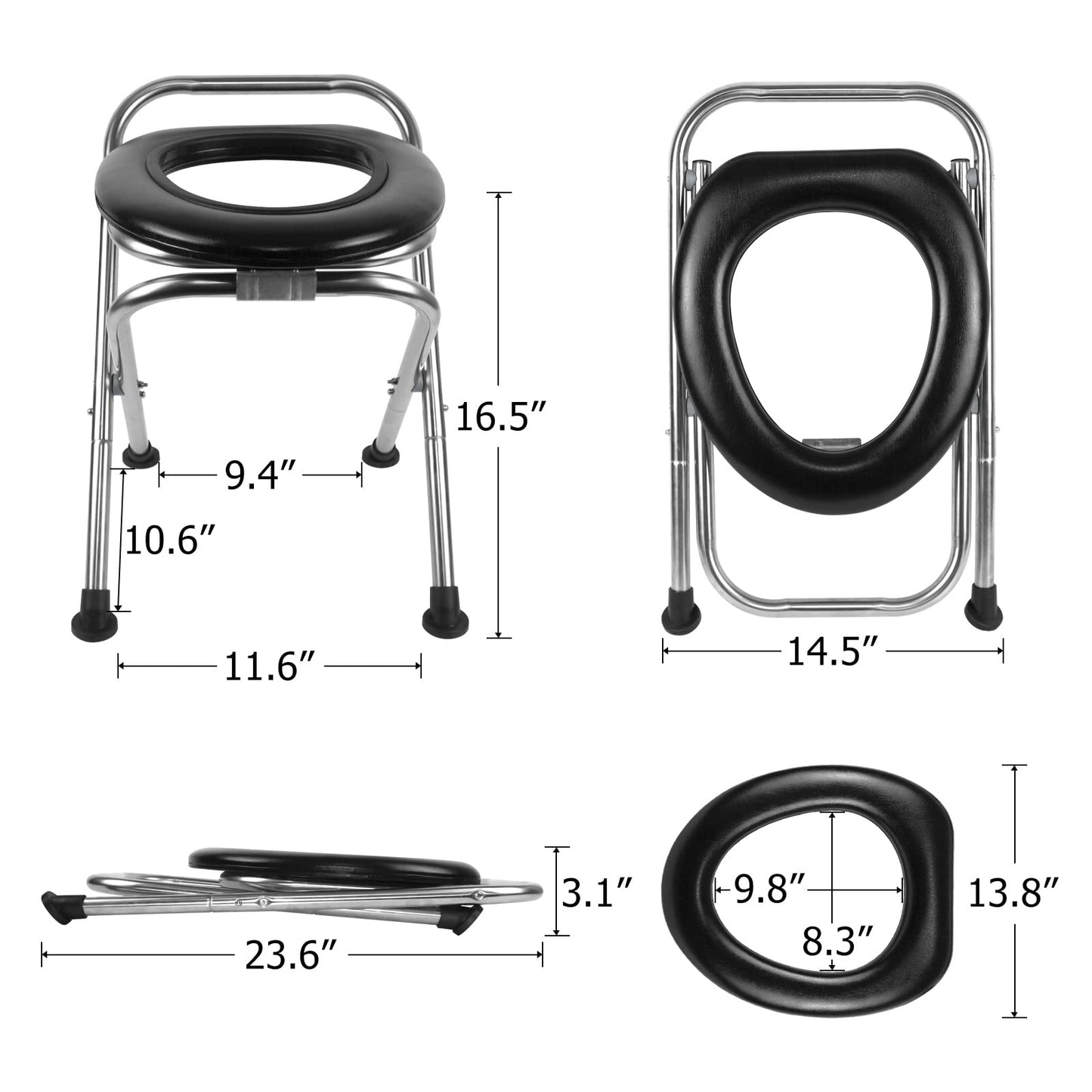 BLIKA Portable Toilet for Camping, 350LBS Stainless Steel Foldable Camp Travel Toilet with Soft Seat for Adults, Portable Potty for Camping, RV Travel, Road Trips