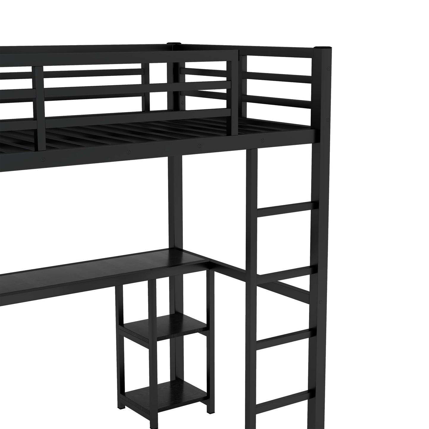 Bellemave Metal Twin XL Size Loft Bed with Desk and Wardrobe,Heavy Duty Loft Bed Frame with Storage Shelves for Kids,Teens,Adults, Space Saving,Black