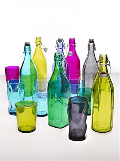 Bormioli Rocco Giara Beverage Bottle with Clamp Lid, 33.75 oz - Leakproof Glass Container for Homemade Juices & Dressings - Stylish Drinkware Storage for Kitchen/Restaurant - Made in Italy (Blue)