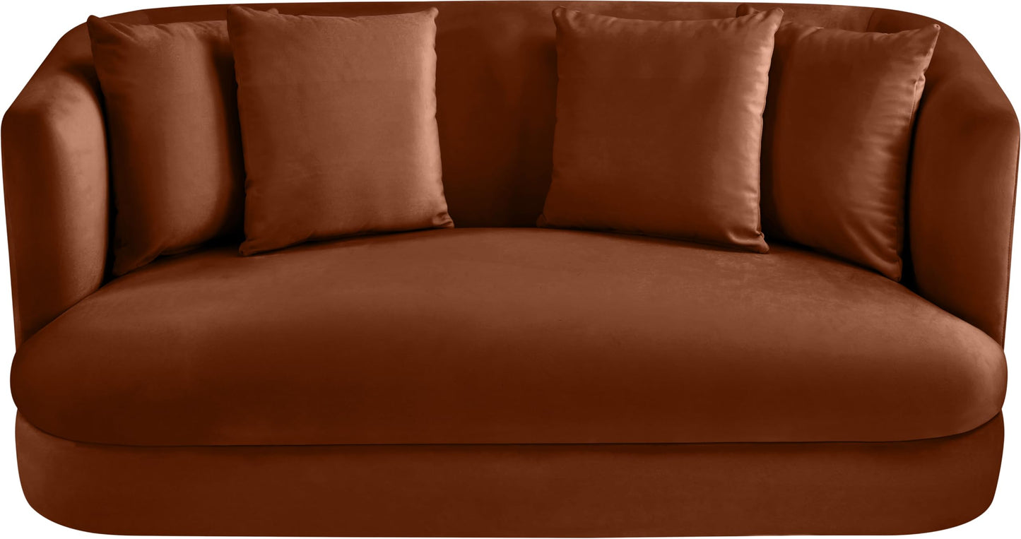 Meridian Furniture 699Cognac-L Alder Collection Modern | Contemporary Loveseat with Ultra Luxe Cognac 460 GSM Velvet, Solid Wood Frame, 66" W x 36" D x 30" H, Cognac