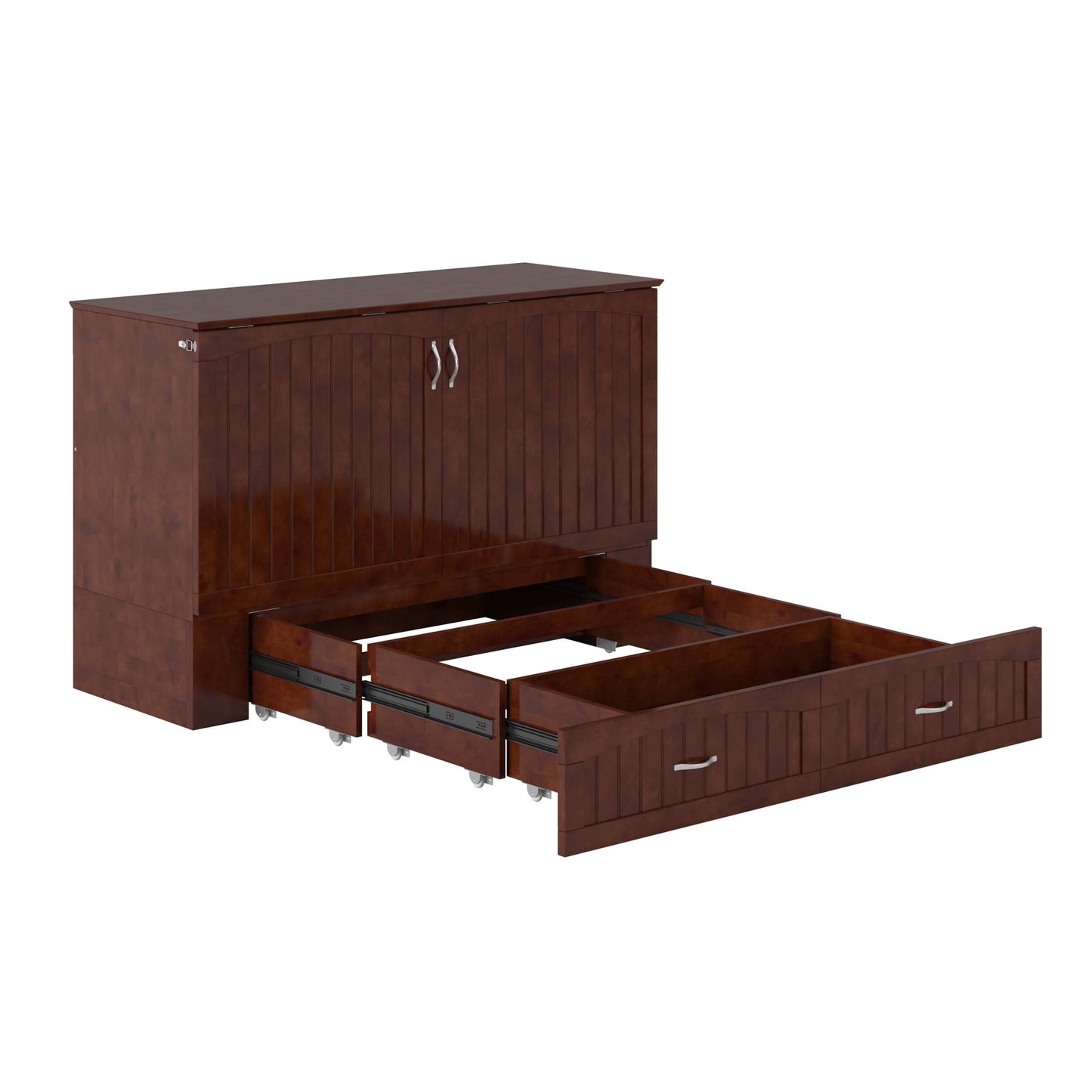 AFI, Aspen Mid-Century Modern Queen Solid Wood Murphy Bed Chest with 6" Mattress, Storage Drawer & Built-in USB Charger, Walnut