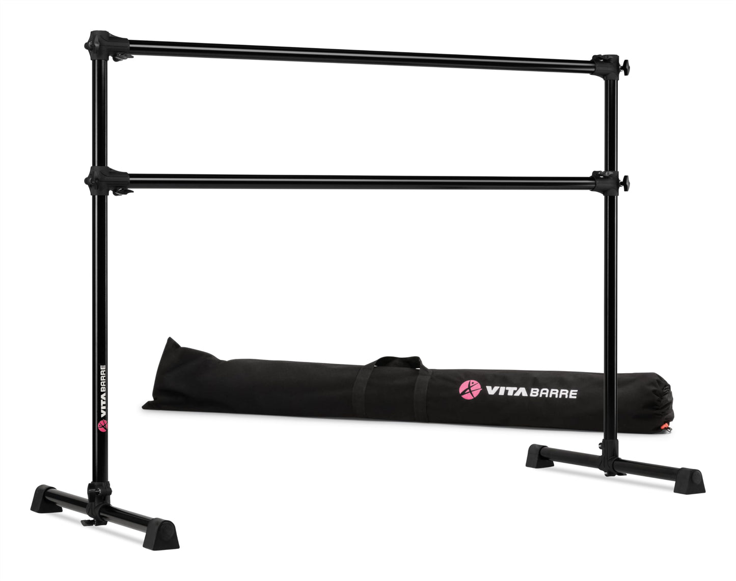 VITA Barre Portable Freestanding Double Ballet Barre, Prodigy, 5 Ft Bars, Black, with Bag | Adjustable Height, USA Made, Home or Gym Exercise Equipment for Kids & Adults | Dance, Fitness, Pilates