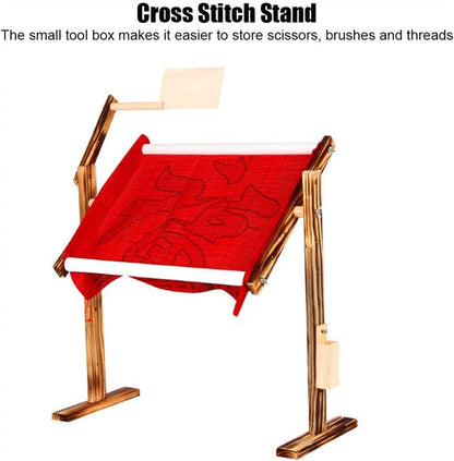 Cross Stitch Frame Stand,Embroidery Rack Frame Floor-Standing Type 360° Adjustable Embroidery Rack,Adjustable Height Wood Frame Stand Sewing Supplies for Art Craft S