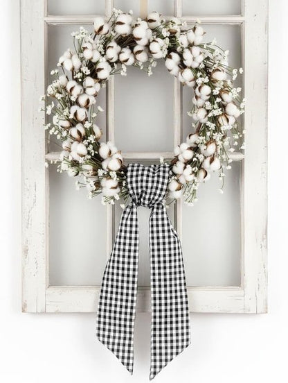 Elegant Wreath Sash by [Brand Name] - Black & White Checkered Plaid Bow Ribbon Bundle | 2 Pack (5.12" x 54.33") for Halloween & Wedding Decor