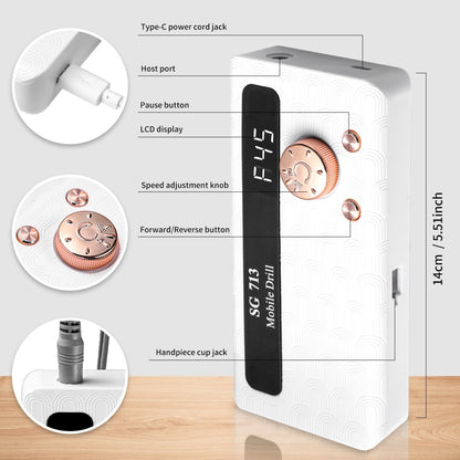 Electric Nail Drill - 45000RPM Portable Nail Drill丨Rechargeable Nail E-File Kit with 11 Bits & Base丨LED Screen丨Ultra-Silent, Rechargeable Nail Drills Machine for Acrylic Nails Gel Polishing(Pink)
