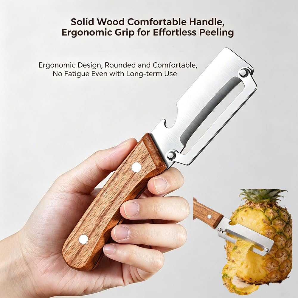 2 Pack 2 in 1 Multi Functional Vegetable Peelers, Kitchen Tool with Wooden Handl and Bottle Opener,Stainless Steel Potato Peelers, Kitchen Fruit & Veggie Peelers with Ergonomic Grip