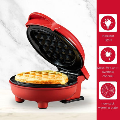 Holstein Housewares Personal Non-Stick Heart Waffle Maker, Red - 4-inch Waffles Ready in Minutes