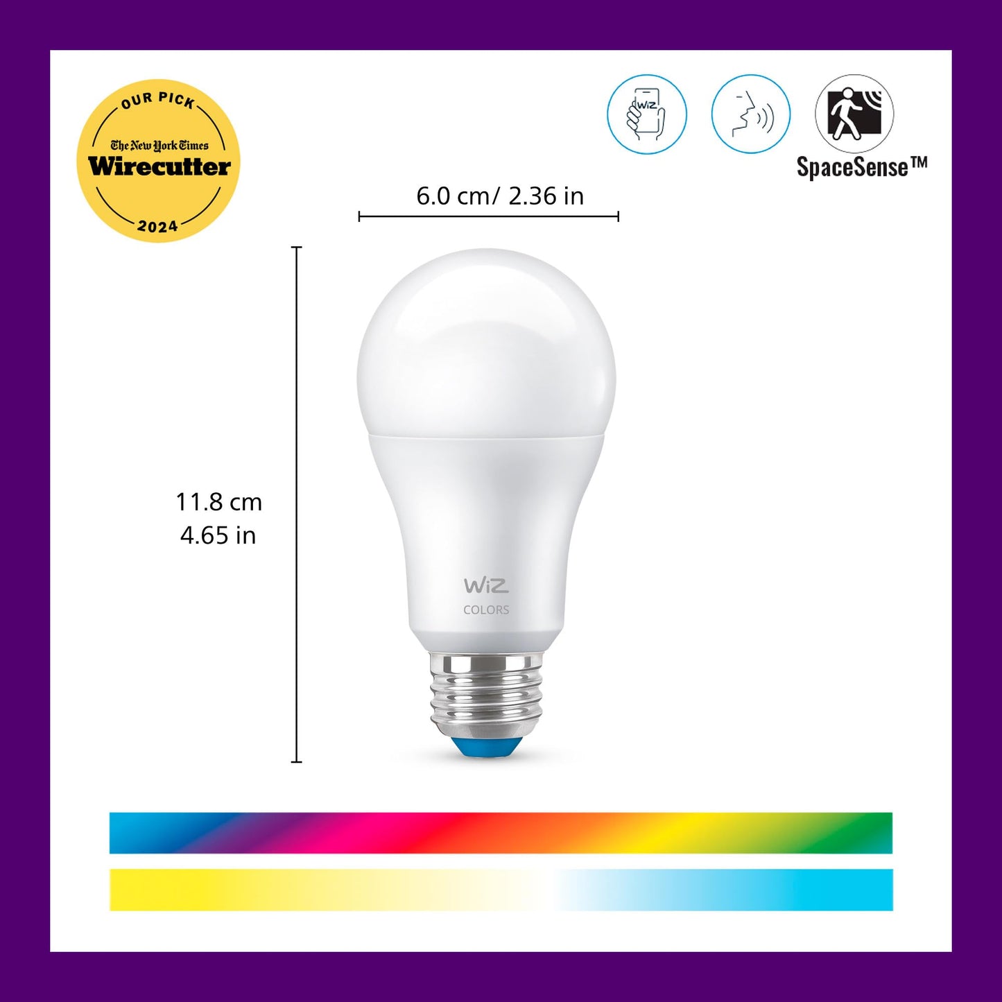 WiZ LED Smart Light Bulbs, Sunset to Sunrise Automation + Motion Detection + Control with Voice or App, Full Color A19 60W 800LM E26 Indoor, Matter Compatible - 1 Pack