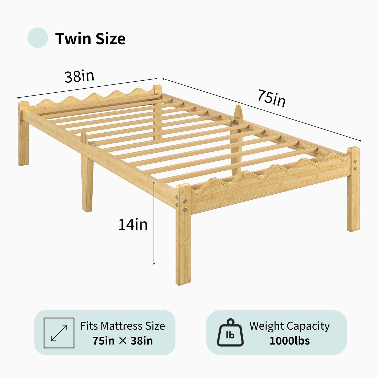 FSCHOS 14 Inch Bamboo Twin Bed Frame, Platform Wood
