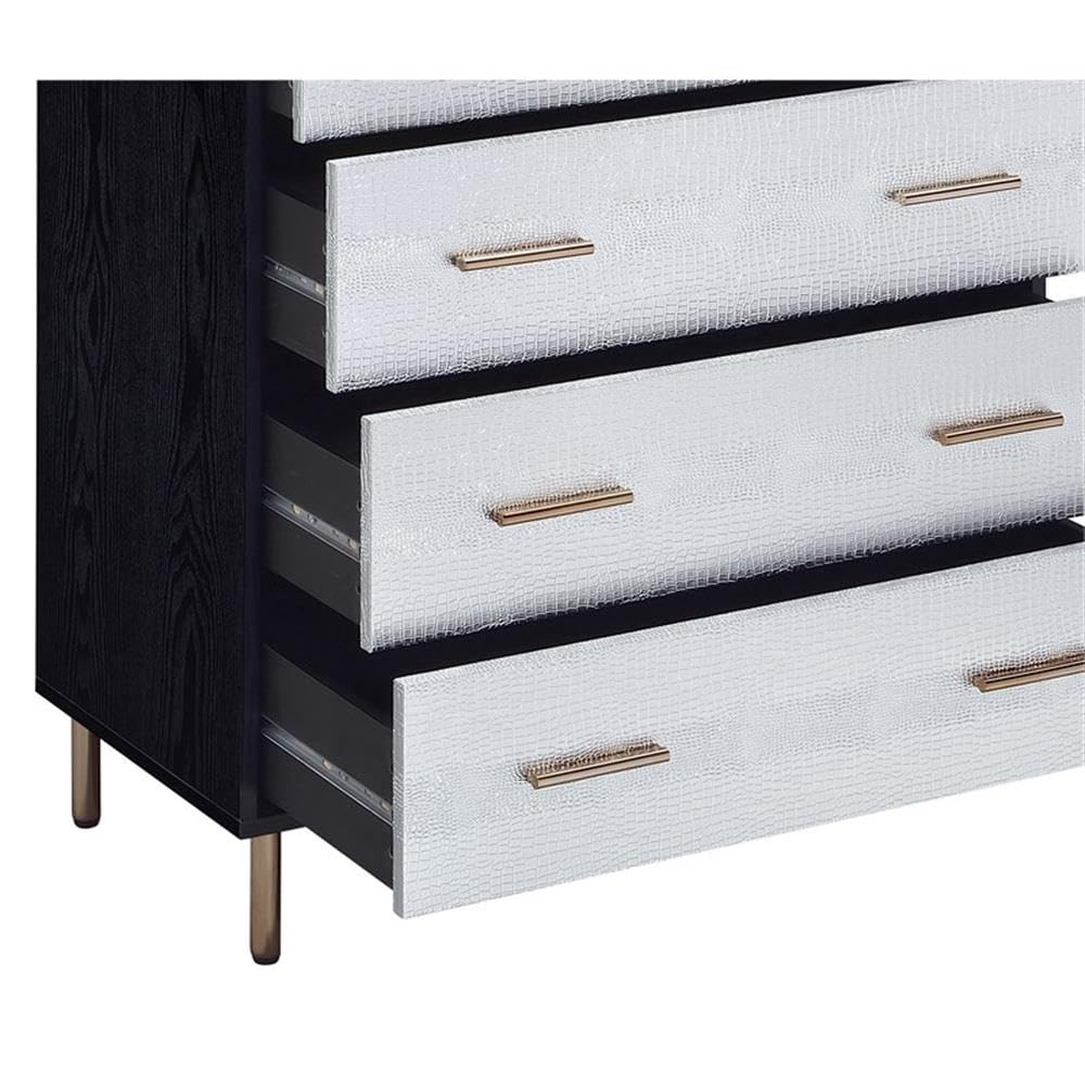 Acme Furniture 4 Drawers Wooden Chest, Black, Silver and Gold