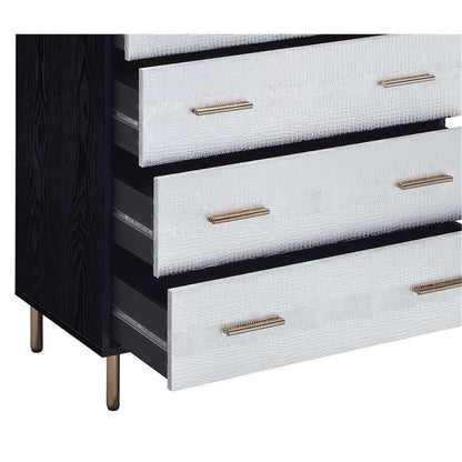 Acme Furniture 4 Drawers Wooden Chest, Black, Silver and Gold