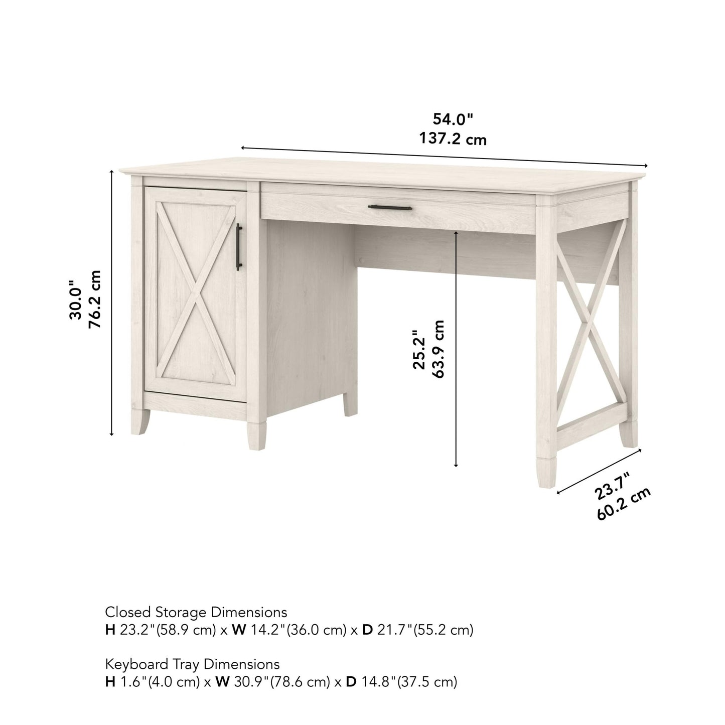 Bush Home Key West Computer Desk with Storage | Farmhouse PC Table for Home Office in Linen White Oak | 54W x 24D