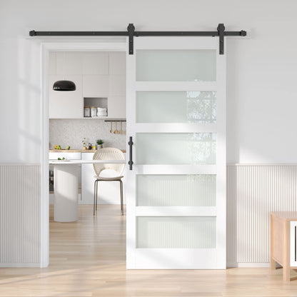 Fredbeck 36in x 84in White Glass Barn Door with 6.6FT 79inch Sliding Doors Hardware Kit Included & Handle,PVC Surface,Need to Assembly,Water-Proof