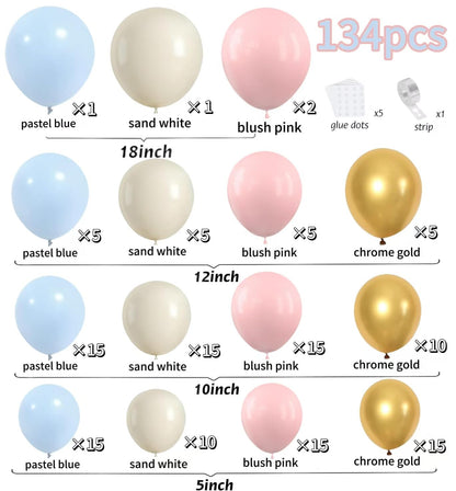 Gender Reveal Balloon Arch Kit, Blush Pink and Blue Balloons Metallic Gold Sand White Balloons for Boy and Girl Gender Reveal Boho Bachelorette Birthday Baby Shower Neutral Bear Theme Decorations