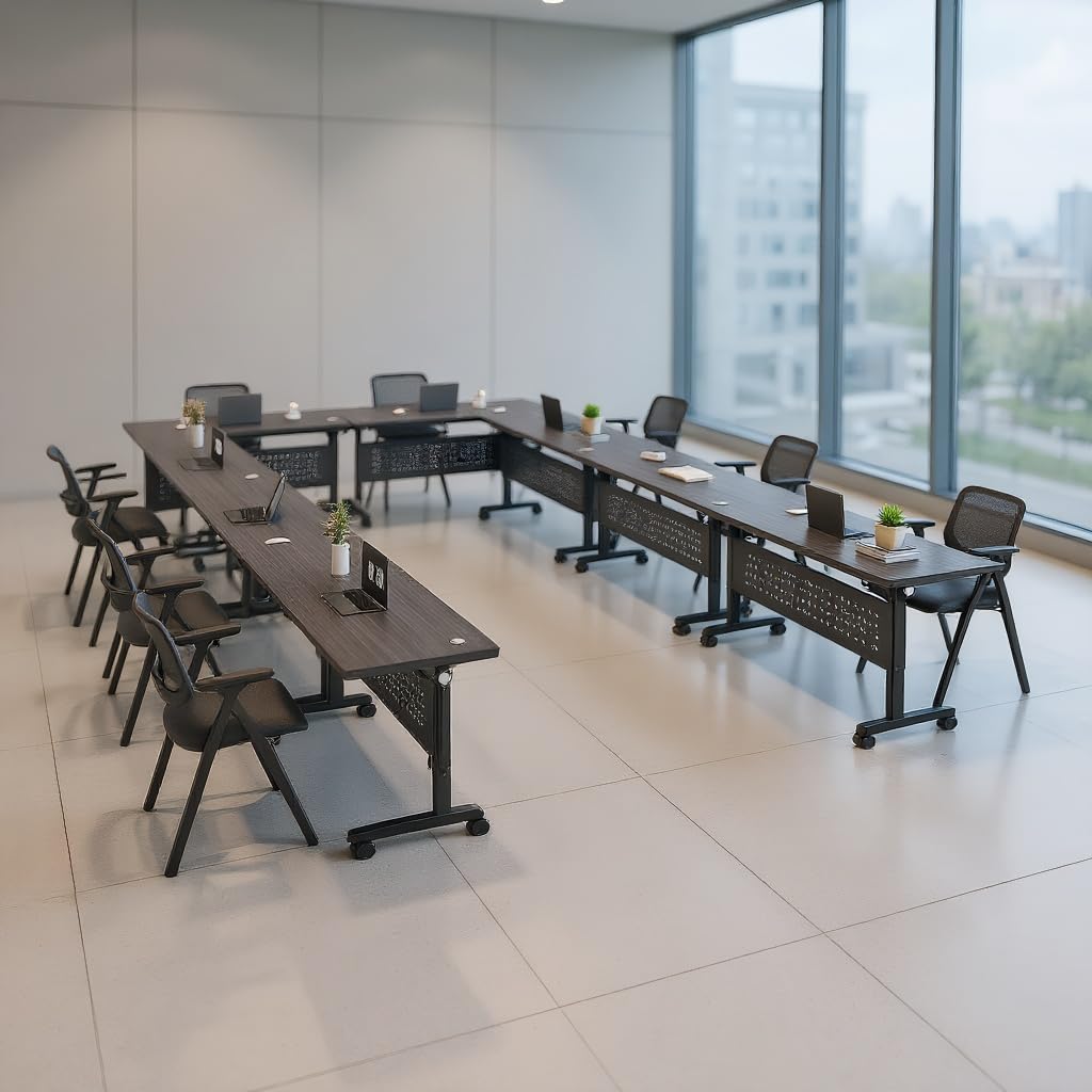 2 Pack Conference Room Tables,Mobile Folding Conference Table with Wheels,Modern Training Locking Rolling Meeting Conference Tables with Flip-Top for Office Classroom Business,6-12 Person,55.1IN