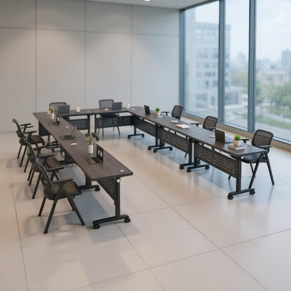 2 Pack Conference Room Tables,Mobile Folding Conference Table with Wheels,Modern Training Locking Rolling Meeting Conference Tables with Flip-Top for Office Classroom Business,6-12 Person,55.1IN