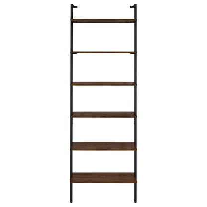 Coaster Home Furnishings - Owens - Wood and Metal - 6-Shelf Wall Mounted Bookshelf with Ladder Design and Transitional Style - Home Office & Living Room - 96-Inch - Walnut & Black - 980072