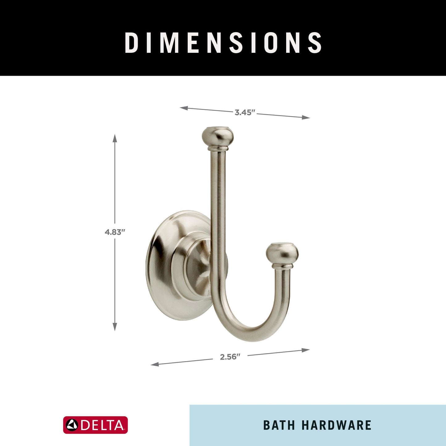 Delta Porter (1-Pack) Towel Hooks SpotShield Brushed Nickel Double J, Wall Mounted, Robes Holder Bathroom Accessories PTR35-BN