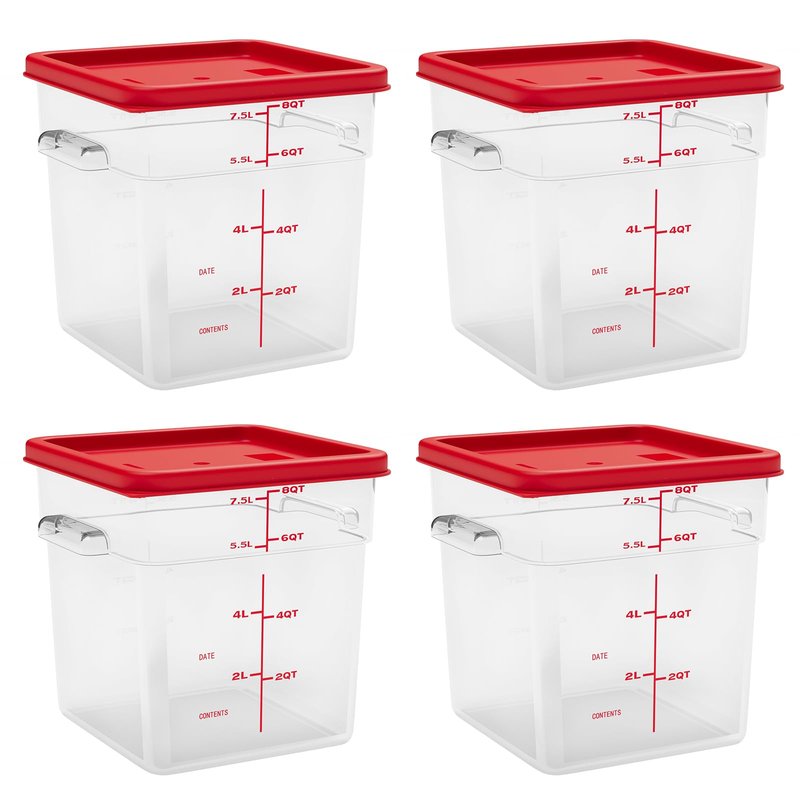 ENCYS 8 Quart Set of 4 Food Storage Containers Commercial Clear Square Food Storage Containers with Lids and Handles(BPA FREE)