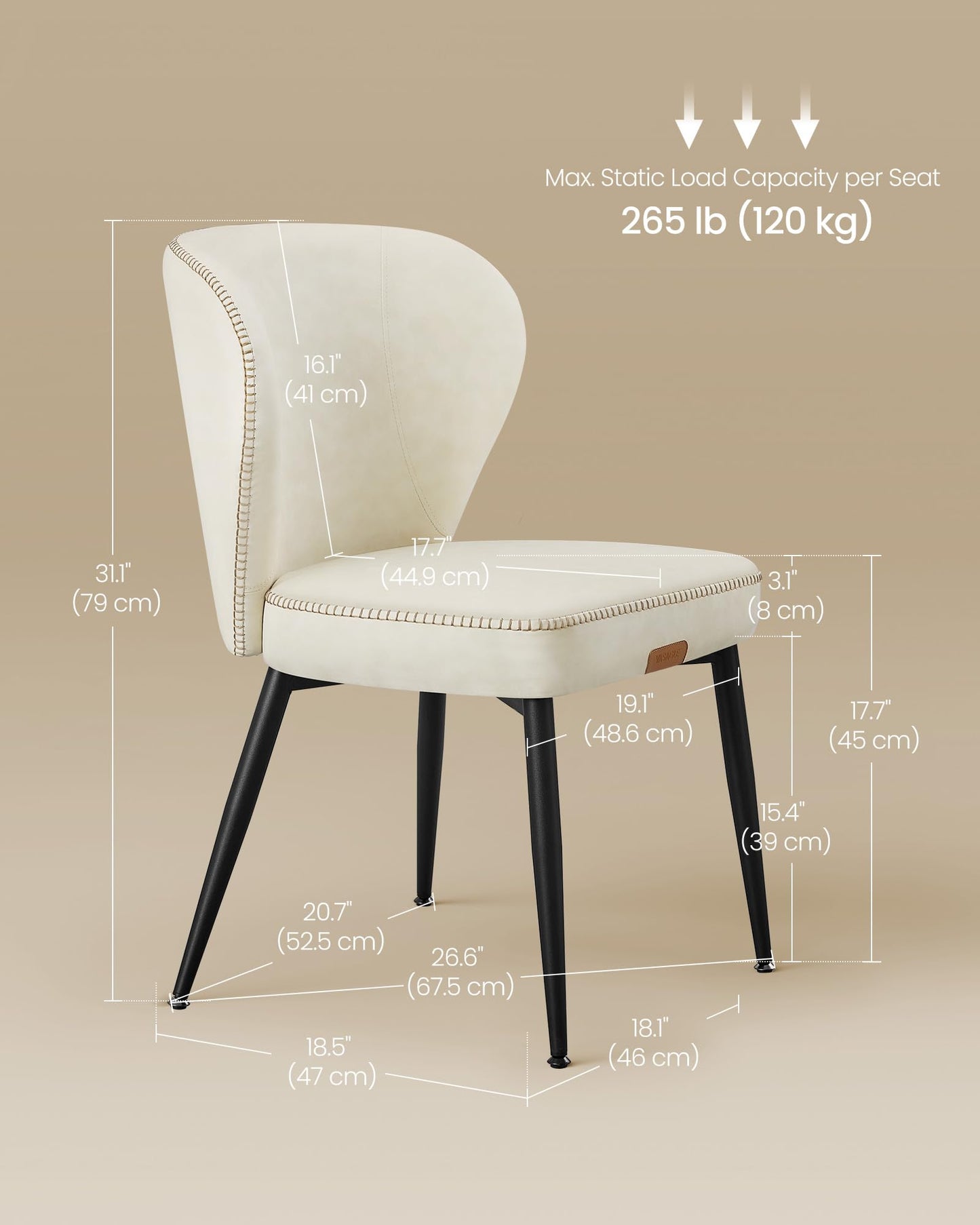 VASAGLE EKHO Collection - Dining Chairs Set of 6, Upholstered Kitchen Chairs, Comfortable Seat, Synthetic Leather with Stitching, Mid-Century Modern, Easy Assembly, Living Room Lounge, Cream White