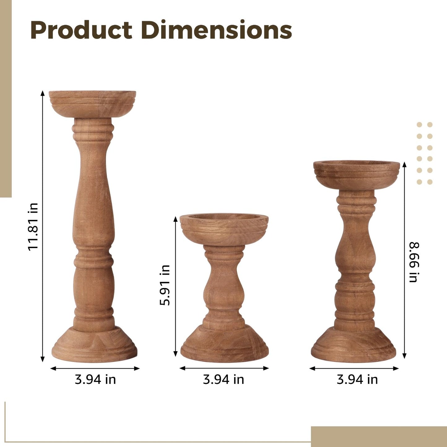 Set of 3 Farmhouse Wooden Candle Holders for Pillar Candles, Rustic Candle Stand Table Centerpiece Decor with Height Variety for Living Room, Fits 3-Inch Candles